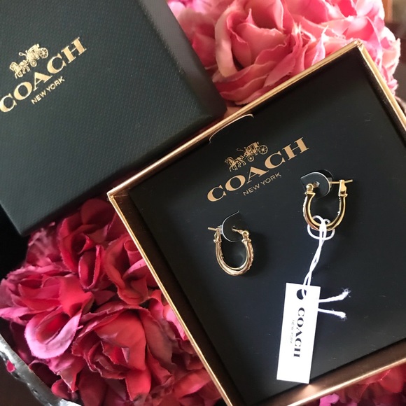 Coach Gold Color Pave Signature Huggie Earrings - Picture 3 of 4